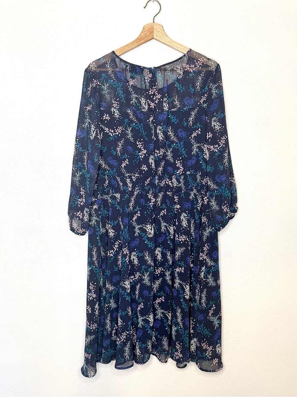Lane Bryant Navy Blue Floral Chiffon Midi Dress Women's Plus Size 20P Smocked - Picture 15 of 16